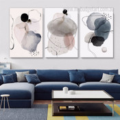 Watercolor Circles Modern Abstract Framed Stretched Artwork 3 Panel Canvas Prints for Room Wall Spruce