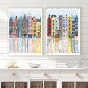 Colourful City Abstract Watercolour Cityscape Painting Picture Stretched Framed 2 Piece Canvas Prints For Room Tracery