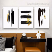 Brush Streaks Abstract Modern Stretched Framed Artwork Picture 3 Piece Abstract Wall Art Set Prints For Room Ornamentation