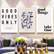 Good Vibes Abstract Typography Vintage Painting Photo 3 Piece Canvas Wall Art Prints For Room Adornment