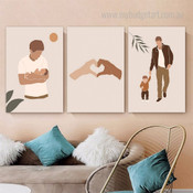 Father Loves Child Abstract Figure Painting Photo 3 Piece Canvas Wall Art Prints For Room Adornment