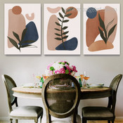 Rocks Leaves Abstract Botanical Scandinavian Stretched Framed Painting Photo 3 Multi Panel Canvas Wall Art Prints For Room Garniture