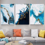 Marble Pattern Abstract Modern Stretched Framed Artwork 3 Panel Canvas Prints for Room Wall Garnish