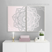 Floral Mandala Flower Abstract Minimalist Stretched Framed Artwork 2 Piece Wall Art for Room Wall Adornment