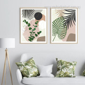 Minimalist Stains Botanical Abstract Stretched Framed Artwork 2 Piece Canvas Prints for Room Wall Spruce