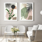 Minimalist Stains Botanical Abstract Stretched Framed Artwork 2 Panel Canvas Prints for Room Wall Decor