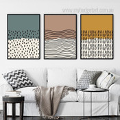 Wavy Streaks Modern Abstract Framed Stretched Artwork 3 Piece Canvas Prints for Room Wall Onlay