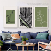 Shaky Lines Minimalist Abstract Stretched Framed Artwork 3 Panel Canvas Prints for Room Wall Garnish