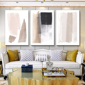 Brush Effect Contemporary Abstract Stretched Framed Artwork 3 Panel Canvas Prints for Room Wall Finery