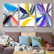 Colorful Feather Abstract Watercolor Modern Stretched Framed Artwork 3 Piece Canvas Prints for Room Wall Decor