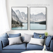 Lake Scenery Nature Mountain Landscape Modern Stretched Framed Artwork 2 Piece Wall Art for Room Wall Adornment