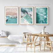 Beach Boho Landscape Modern Stretched Framed Artwork 3 Piece Wall Art for Room Wall Adornment