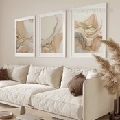 Watercolor Ink Abstract Marble Texture Stretched Framed Artwork 3 Panel Canvas Art for Room Wall Onlay