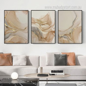 Watercolor Ink Abstract Marble Texture Stretched Framed Artwork 3 Piece Canvas Art for Room Wall Adorn