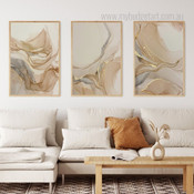 Watercolor Ink Abstract Marble Texture Stretched Framed Artwork 3 Piece Multi Panel Wall Art for Room Wall Decor