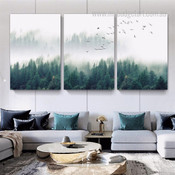 Fog Solitude Birds Landscape Photograph Abstract Nordic 3 Piece Set Canvas Print for Room Wall Art Embellishment