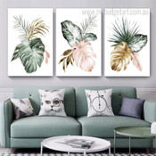 Monstera Leaflets Botanical Abstract Watercolor Stretched Framed Artwork 3 Piece Canvas Prints for Room Wall Adorn
