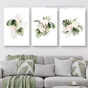 Tropical Leaves Botanical Abstract Watercolor Stretched Framed Artwork 3 Panel Canvas Art for Room Wall Onlay