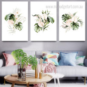 Tropical Leaves Botanical Abstract Watercolor Stretched Framed Artwork 3 Piece Wall Art for Room Wall Garnish