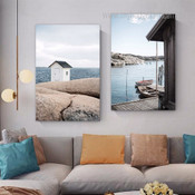 Archipelago River Boats Nature Landscape 2 Panel Set Modern Painting Photograph Canvas Print Home Wall Adornment