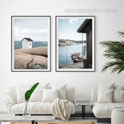 Archipelago River Boats Landscape Buy 2 Multi Panel Wall Artwork Photograph Nature Modern Canvas Print for Room Arrangement