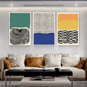 Zigzag Lines Abstract Modern Stretched Framed Artwork 3 Piece Wall Art for Room Wall Adornment