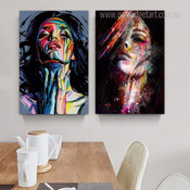 Chromatic Dona Face Female Watercolor Abstract Pattern 2 Panel Figure Wall Set Painting Picture Canvas Print for Bed Room Garnish Ideas