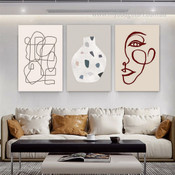 Geometric Abstract Line Minimalist Stretched Framed Artwork 3 Piece Wall Art for Room Wall Adorn