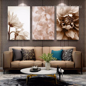 Daffodil Petals Flowers Scandinavian 3 Multi Panel Floral Painting Set Photograph Abstract Print On Canvas for Wall Hanging Tracery