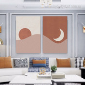 Terracotta Sky Abstract Boho Landscape Stretched Framed Artwork 2 Piece Wall Art for Room Wall Ornament