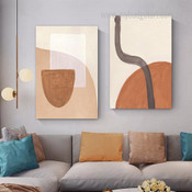Clay Boho Abstract Minimalist Stretched Framed Artwork 2 Piece Canvas Art for Room Garniture