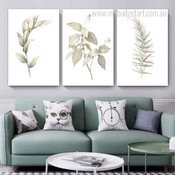 Botanical Leaves Watercolor Stretched Framed Artwork 3 Panel Wall Art for Room Wall Finery