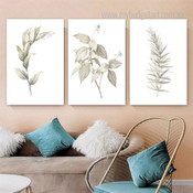 Botanical Leaves Watercolor Stretched Framed Artwork 3 Piece Canvas Art for Room Wall Garnish