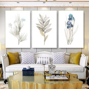 Botanical Leaves Floral Watercolor Stretched Framed Artwork 3 Panel Wall Art for Room Wall Spruce