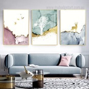 Colorific Mountain Nordic Abstract Landscape Stretched Framed Artwork 3 Piece Canvas for Room Wall Decoration