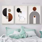 Round Curvy Alignment Modern Abstract Stretched Framed Artwork 3 Piece Canvas Art for Room Garniture
