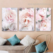 Pink Peonies Daffodils Watercolor Floral Photograph Modern 3 Piece Set Canvas Print for Room Wall Art Assortment