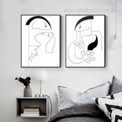 Couple Stroke Figure Abstract 2 Panel Minimalist Set Modern Artwork Photograph Print Canvas Room Wall Garnish