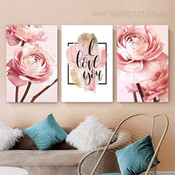 Pink Peony Floret Flowers Floral Modern Pattern 3 Piece Set Painting Picture Abstract Canvas Print for Room Wall Decor