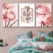 Pink Peony Floret Spots Abstract 3 Multi Panel Floral Modern Artwork Set Picture Canvas Print for Wall Hanging Drape