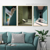 Interior Edifice Stairs Landscape Abstract Modern 3 Piece Set Canvas Print Photograph for Room Wall Art Outfit