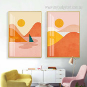 Nipple Sun Circles Geometrical Scandinavian Photograph Landscape 2 Piece Set Canvas Print Art for Room Wall Arrangement