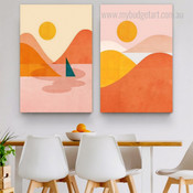 Nipple Sun Mountains Scandinavian Landscape 2 Multi Panel Geometrical Painting Set Photograph Canvas Print for Room Adornment