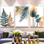 Tropical Leaves Botanical Set Modern Stretched Framed Artwork 3 Piece Canvas Art for Room Garniture