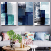 Brush Blocks Modern Abstract Watercolor Stretched Framed Artwork 3 Piece Wall Art for Room Wall Decoration