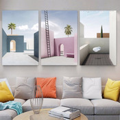 Buildings Design Abstract Architecture Modern Stretched Framed Artwork 3 Piece Canvas Art for Room Wall Garnish