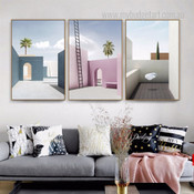 Buildings Design Abstract Architecture Modern Stretched Framed Artwork 3 Piece Multi Panel Wall for Room Adorn