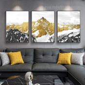 Golden Mounts Snow Abstract Modern 3 Multi Panel Naturescape Artwork Set Photograph Print on Canvas for Room Wall Finery