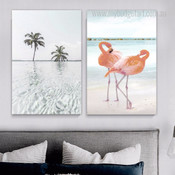 Wild Flamingos Seascape Naturescape 2 Multi Panel Bird Painting Set Photograph Canvas Print for Room Wall Illumination