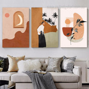 Soft Shapes Abstract Boho Minimalist Stretched Framed Artwork 3 Piece Canvas for Room Wall Garniture